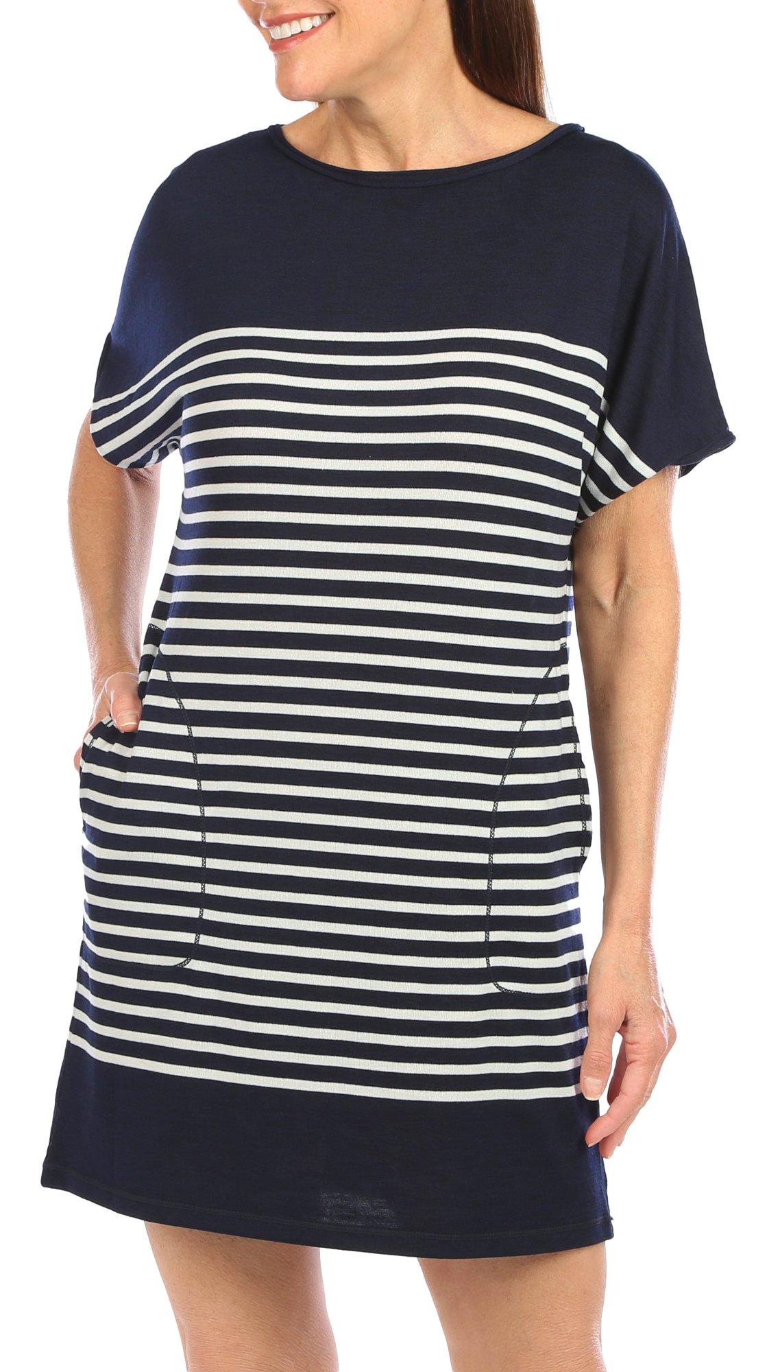 Womens Striped T-Shirt Short Sleeve Dress