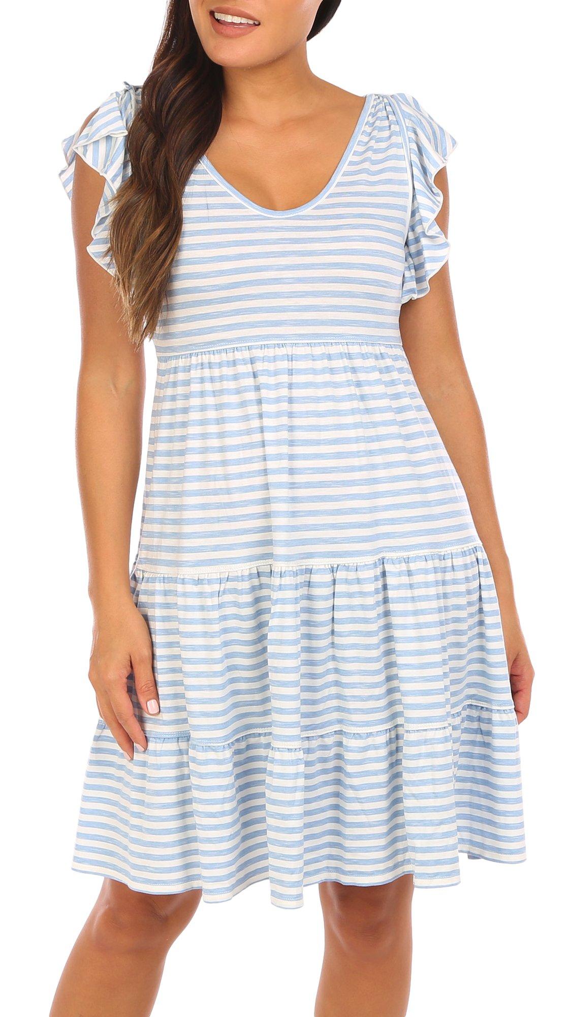 Max Studio Womens Babydoll Ruffle Short Sleeve Dress