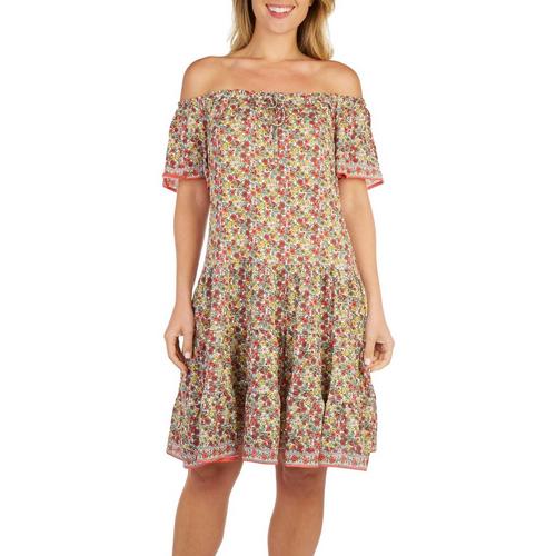 Max Studio Womens Floral Tiered Tie Front Dress