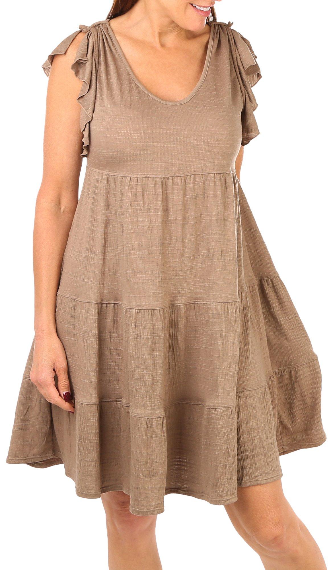 Max Studio Womens Solid Textured Tiered Short Sleeve Dress