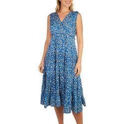 Womens Floral Tiered Sleeveless V Neck Dress