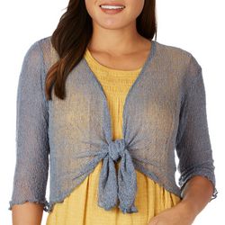 ikat Womens Solid Open Knit Tie Front Shrug