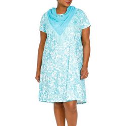 Plus Print Short Sleeve Scarf Dress