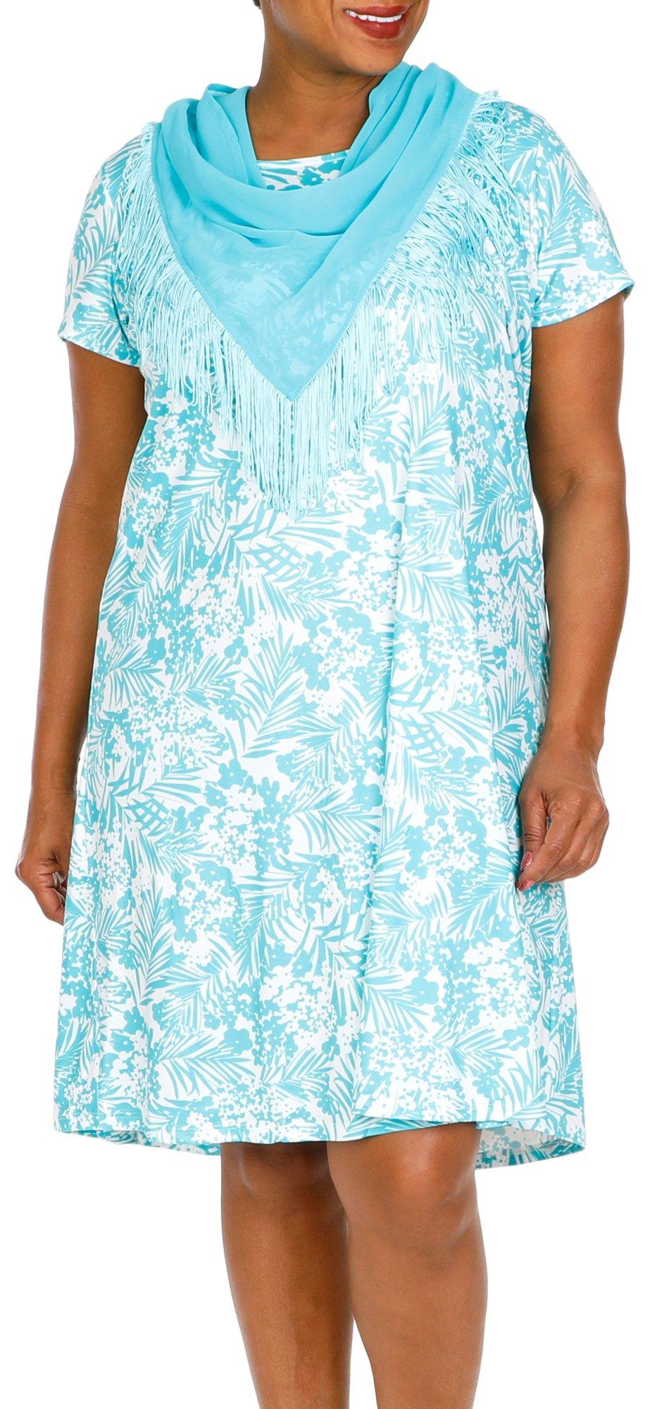 Plus Print Short Sleeve Scarf Dress
