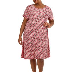 Allison Brittney Plus Holiday Stripes T-Shirt Dress
