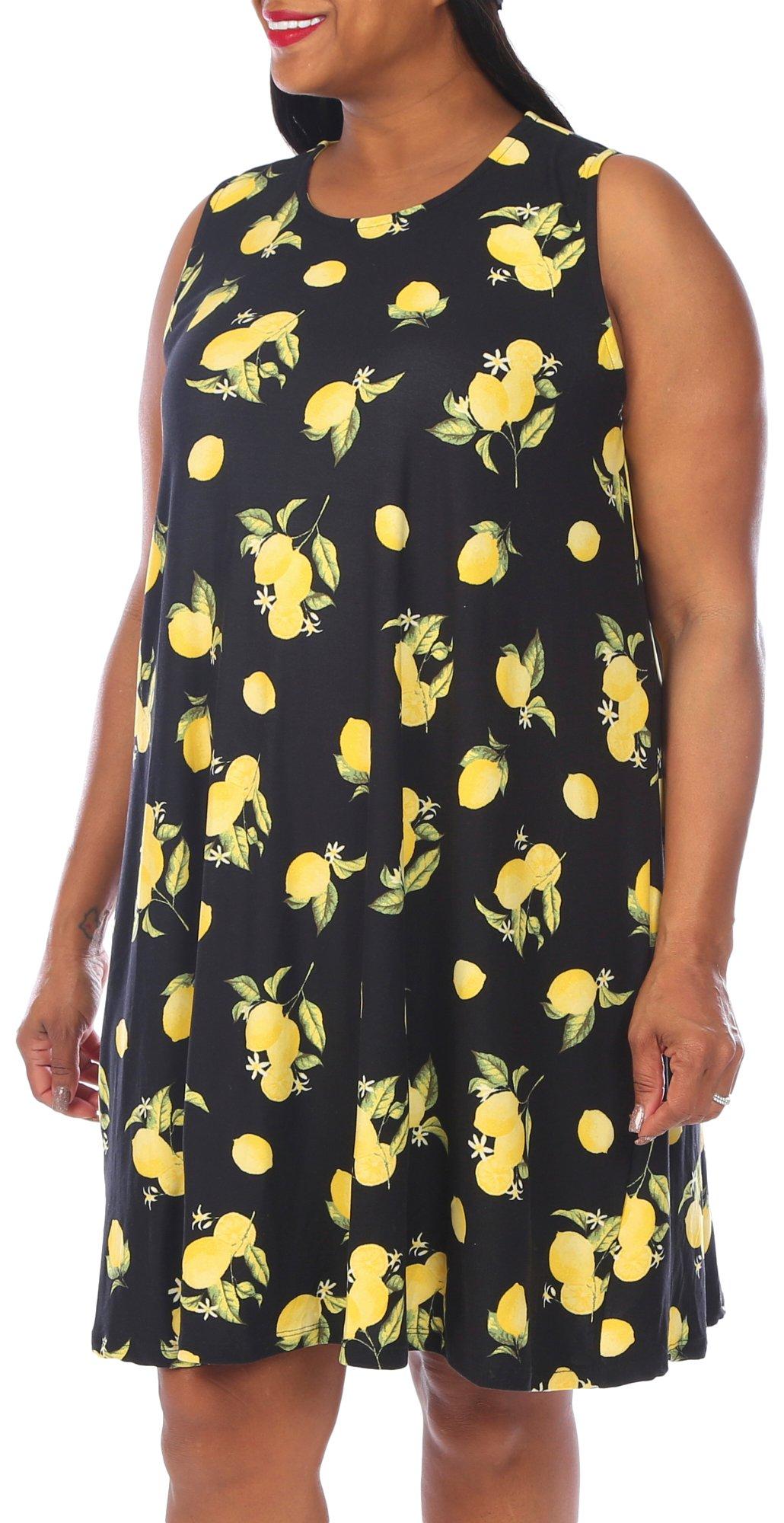 Allison Brittney Plus Yummy Lemon Flower Sleeveless Dress
