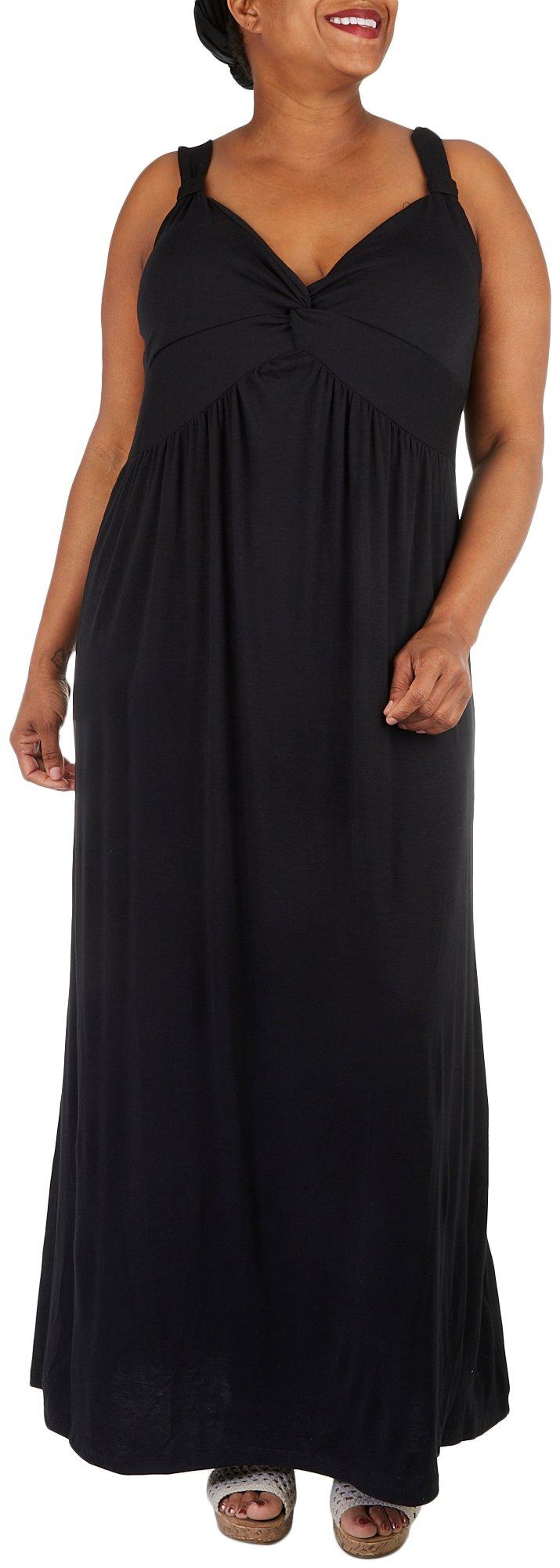 Plus Solid Twisted V Neck Maxi Dress