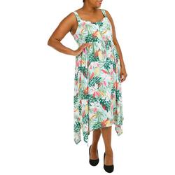 Plus Tropical Garden Ruched Sleeveless Dress