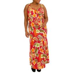 Plus Twisted Neck Hibiscus & Lily Maxi Dress