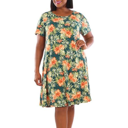 Plus Tropical Floral Short Sleeve Dress