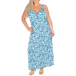 Plus Water Floral Twisted Neck Maxi Dress