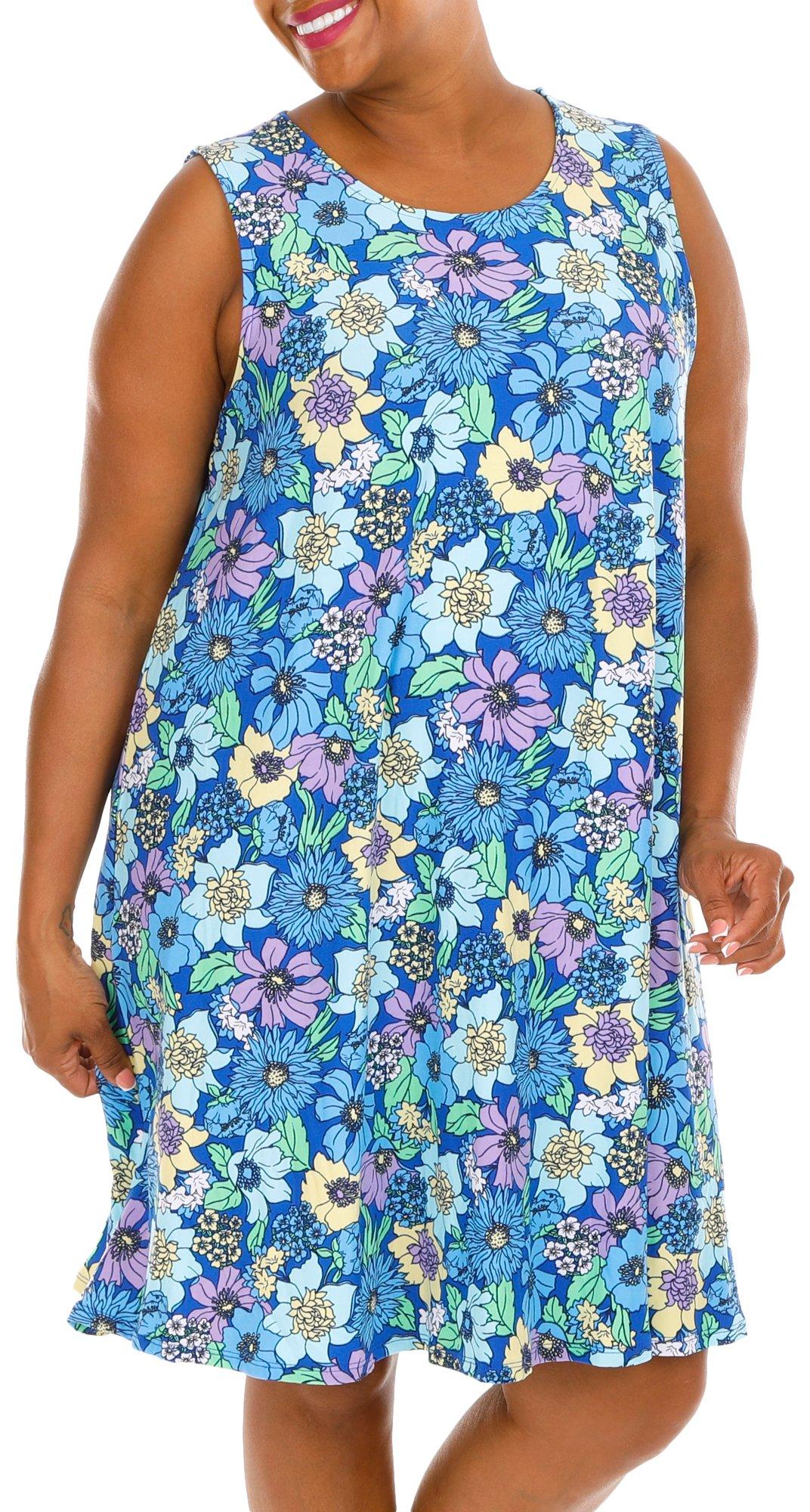 Plus Surf Floral Sleeveless Swing Dress