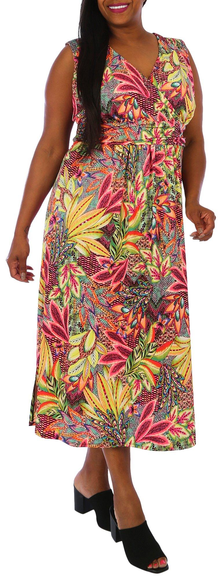Plus Tropical Sleeveless Maxi Dress