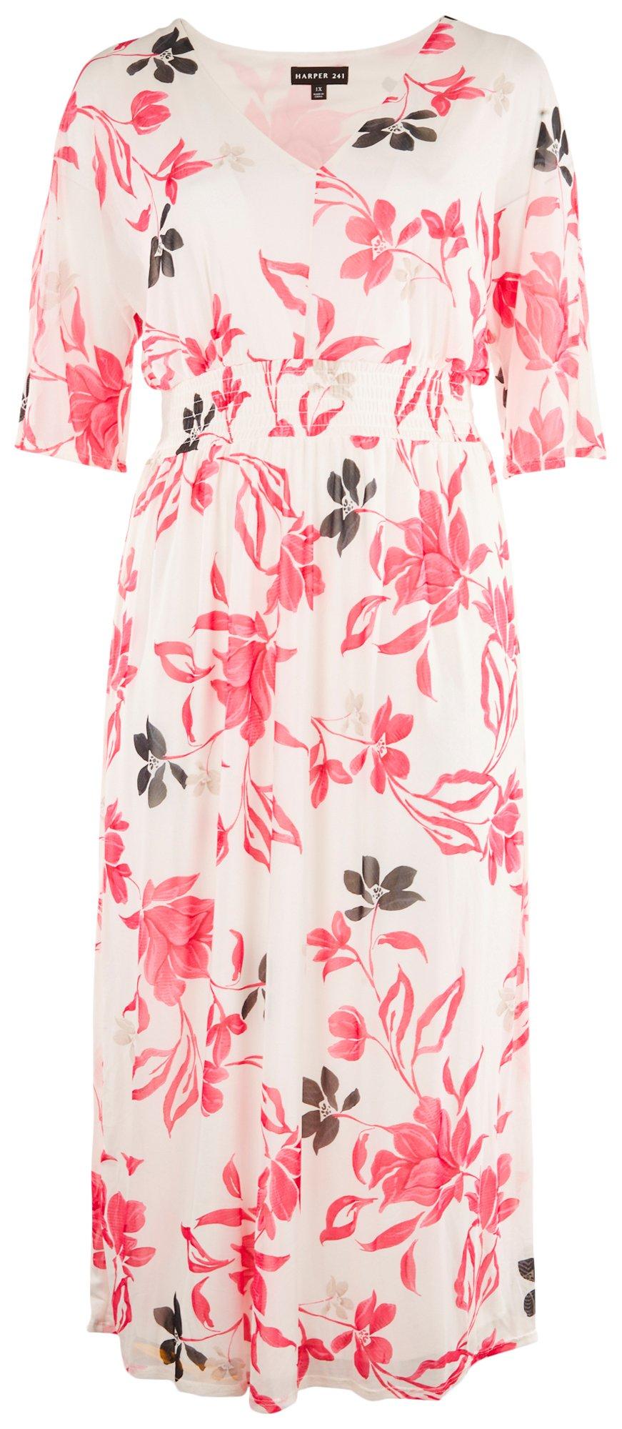Plus 3/4 Sleeve Floral Maxi Dress
