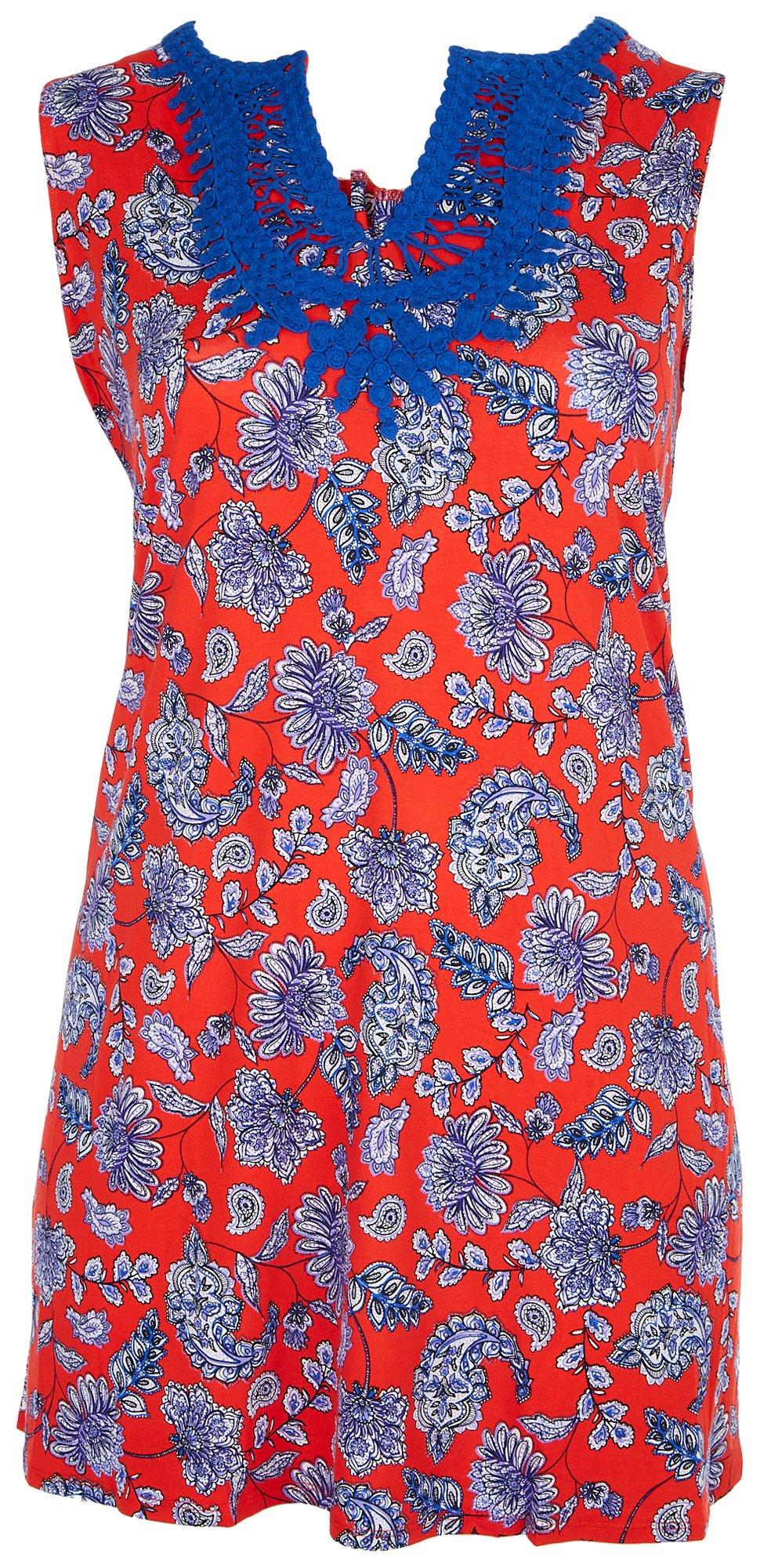 Plus Floral Embroidered Neck Sleeveless Dress