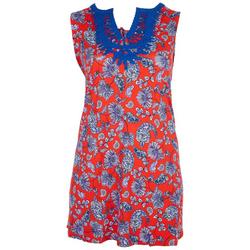 Plus Floral Embroidered Neck Sleeveless Dress