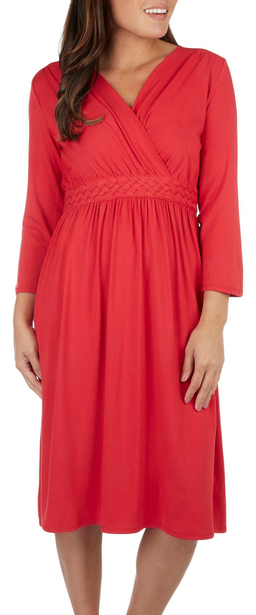 Plus Wrap front Braided Waist Long Sleeve Dress
