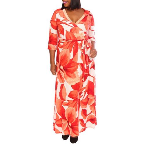 Mlle Gabrielle Plus 3/4 Sleeve Wrap Dress
