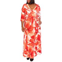 Plus Floral 3/4 Sleeve Wrap Dress