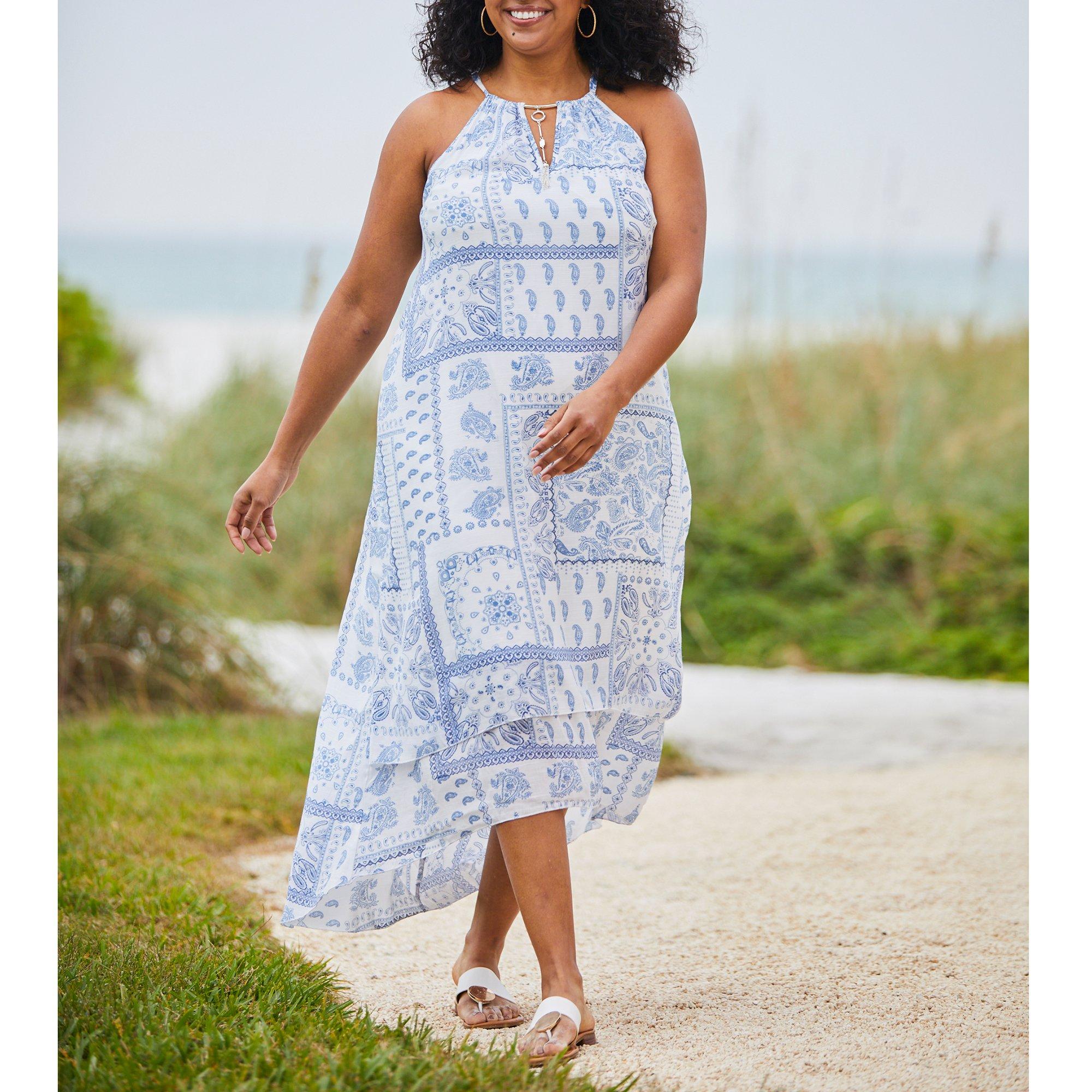 Plus Bandana Print High Neck Jewel Dress