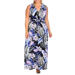 Connected Apparel Plus Floral Print Sleeveless Dress