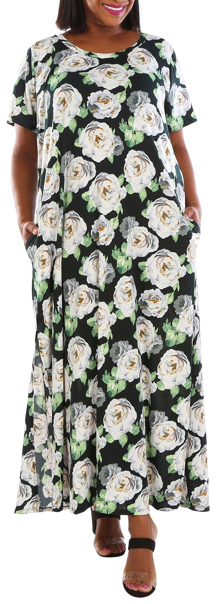 Plus Flower Garden Short Sleeve Midi Dress