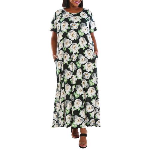 Plus Flower Garden Short Sleeve Midi Dress