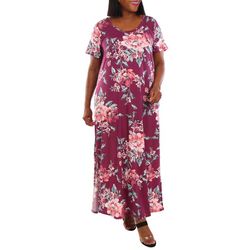 Womens Flower Garden Print Short Sleeve Midi Dress