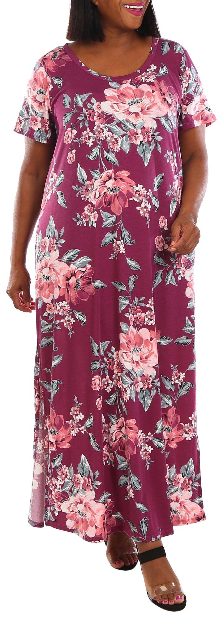 Plus Flower Garden Print Short Sleeve Midi Dress
