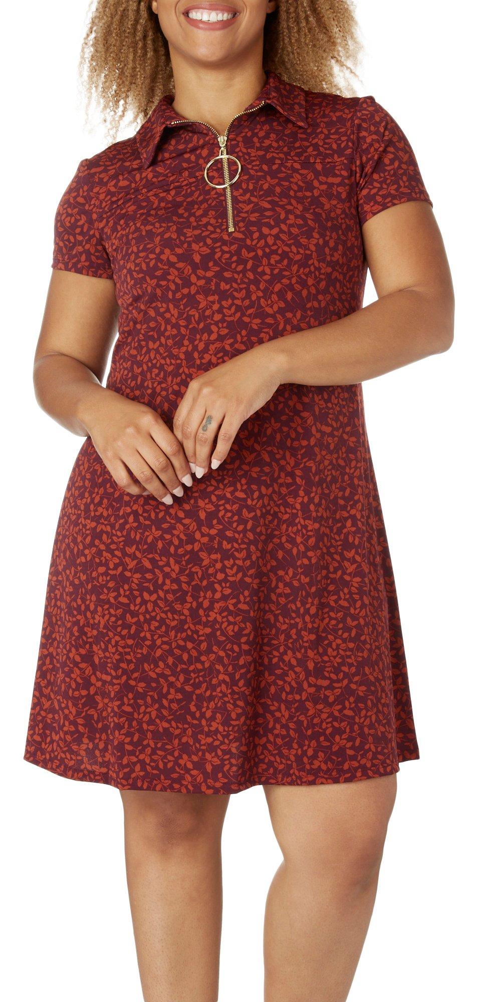 Plus Print Quarter Zip Short Sleeve Dress