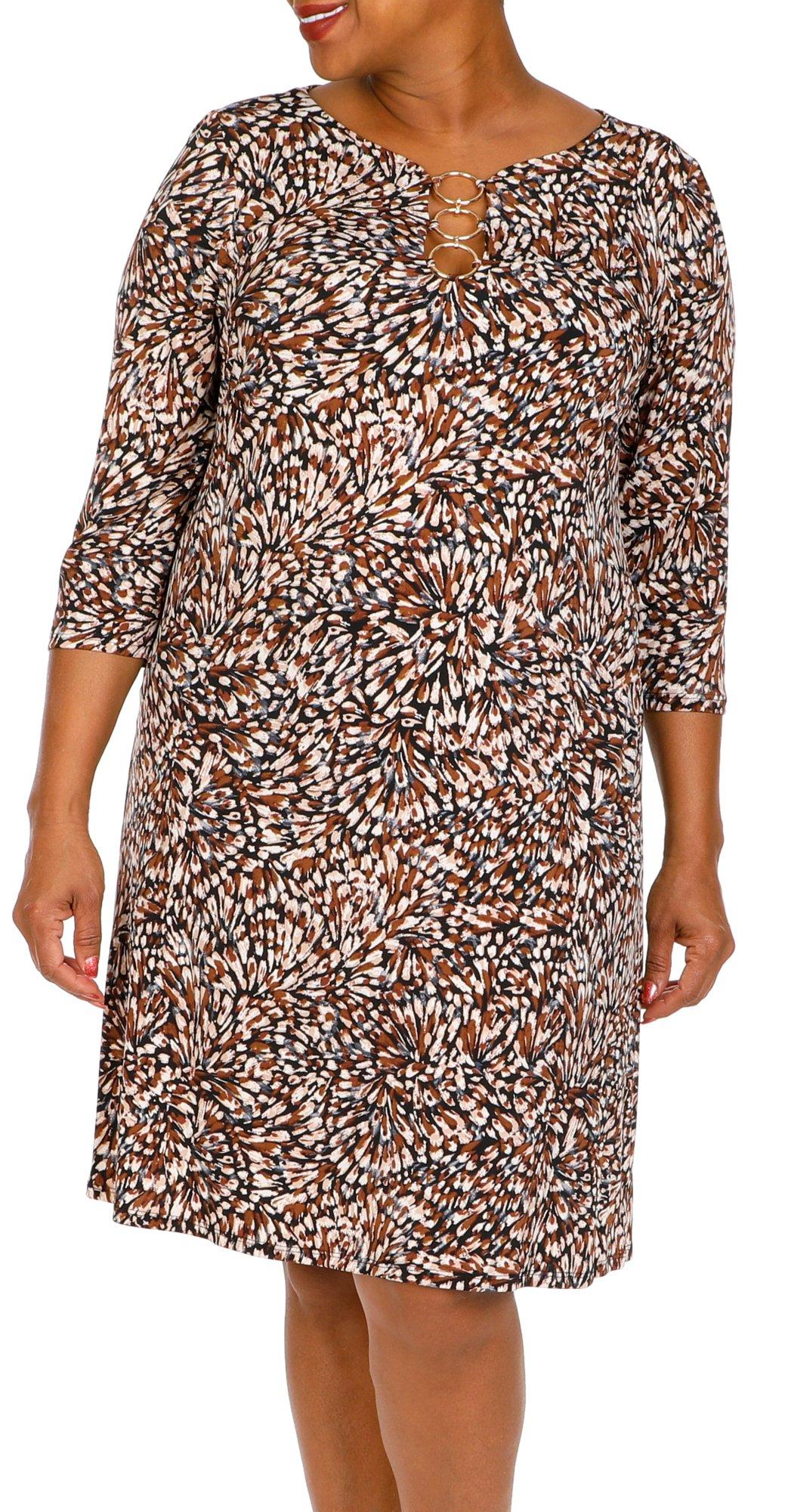 MSK Plus Graphic 3-Ring Long Sleeve Dress
