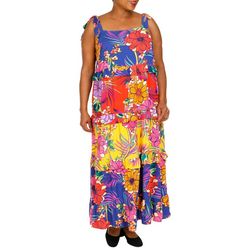 MSK Plus Tropical Tiered Challis Sleeveless Maxi Dress