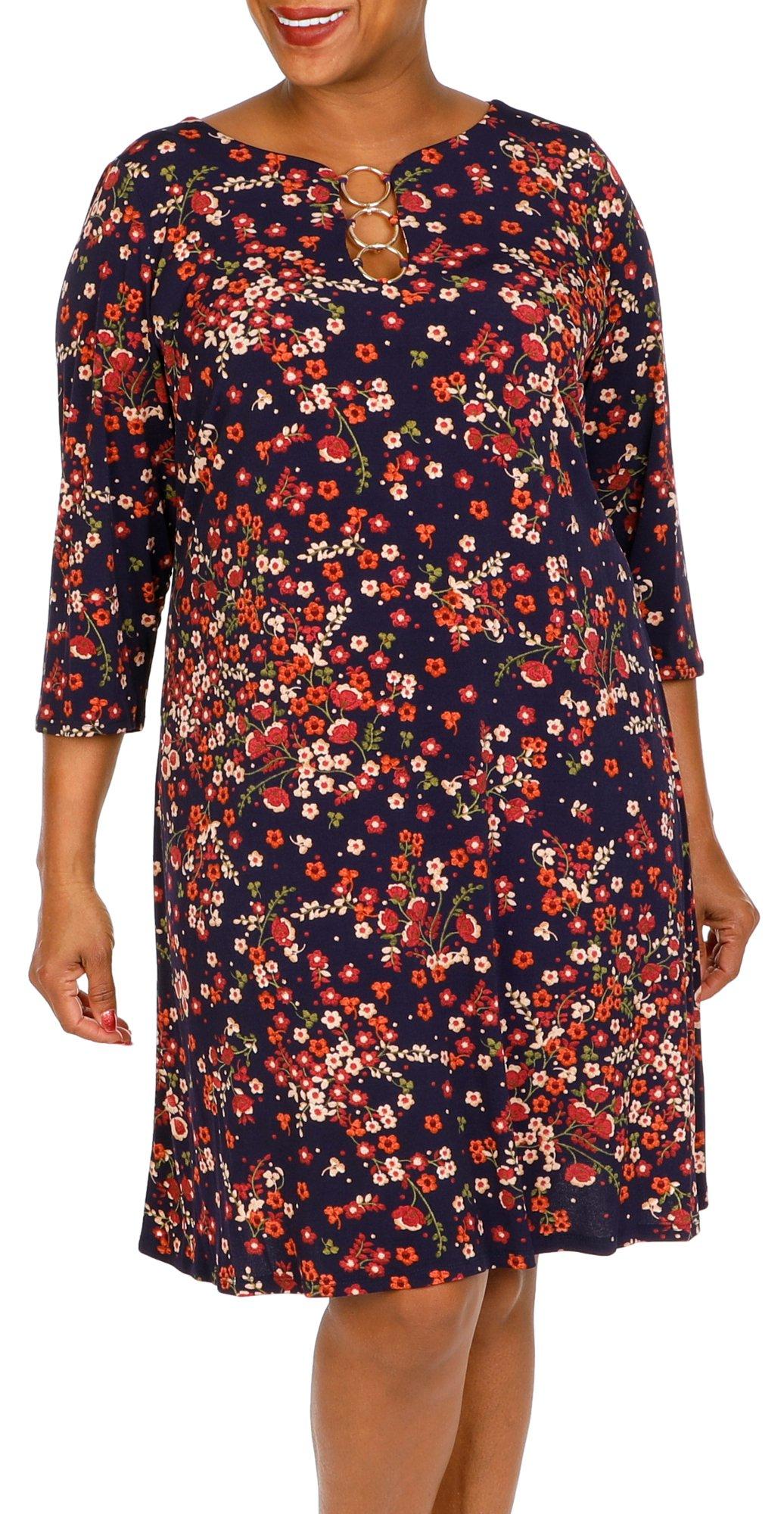 MSK Plus Floral 3-Ring Long Sleeve Dress