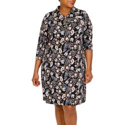 Plus Floral O Ring Long Sleeve Dress