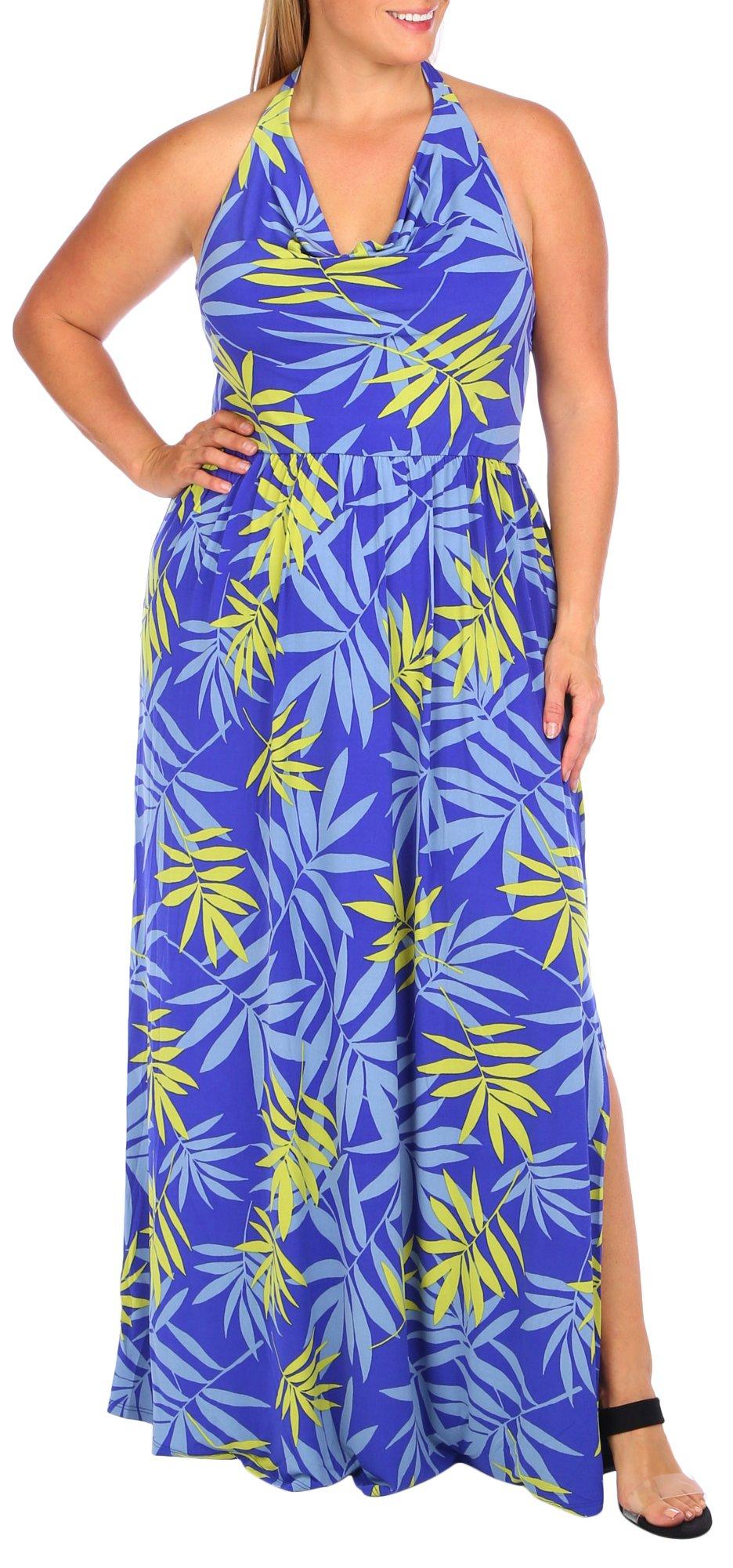 Plus Tropical Print Sleevless Maxi Dress