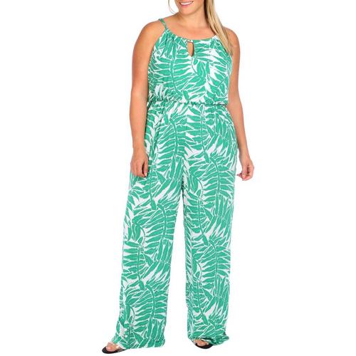 Plus Tropical Print Sleevless Jumpsuit