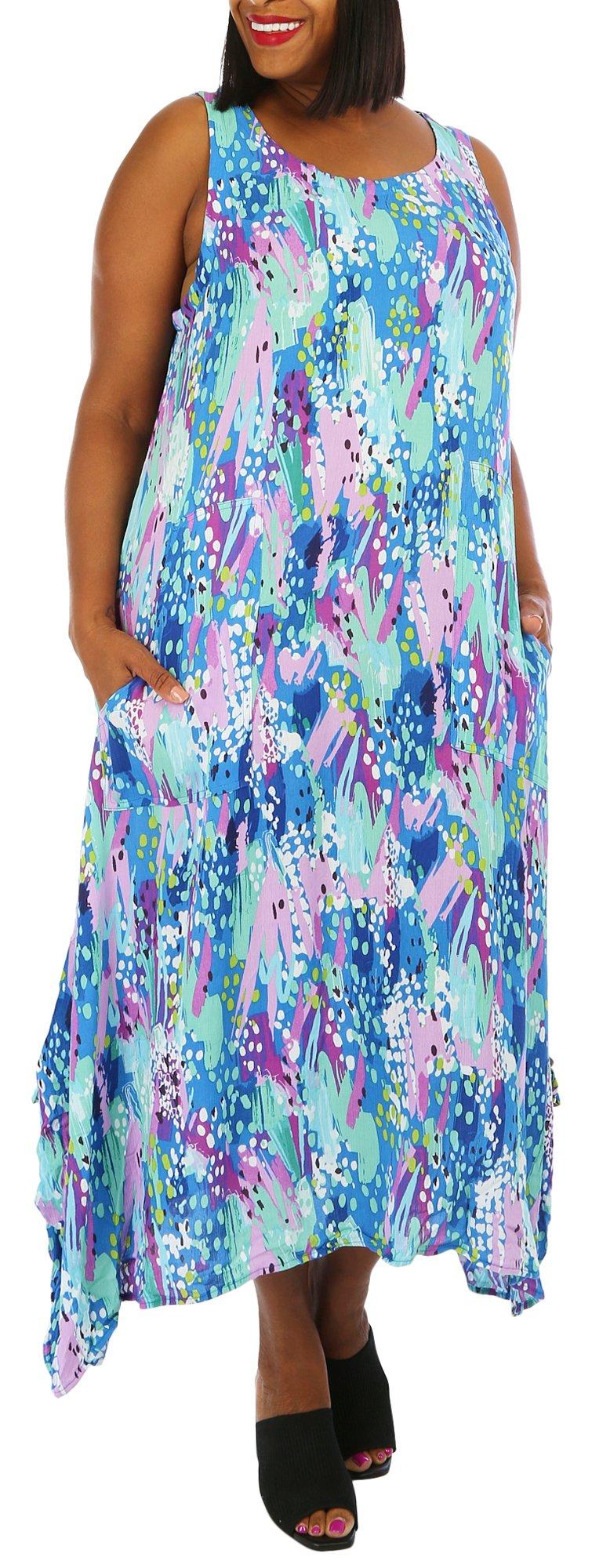 Water Lily Plus Abstract Print Wear Two Way Midi Dress