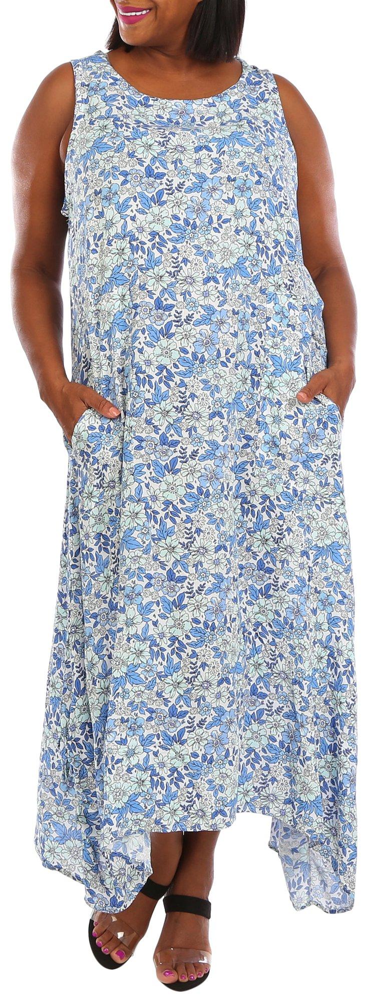 Plus 2-in-1 Floral Print Sleeveless Dress