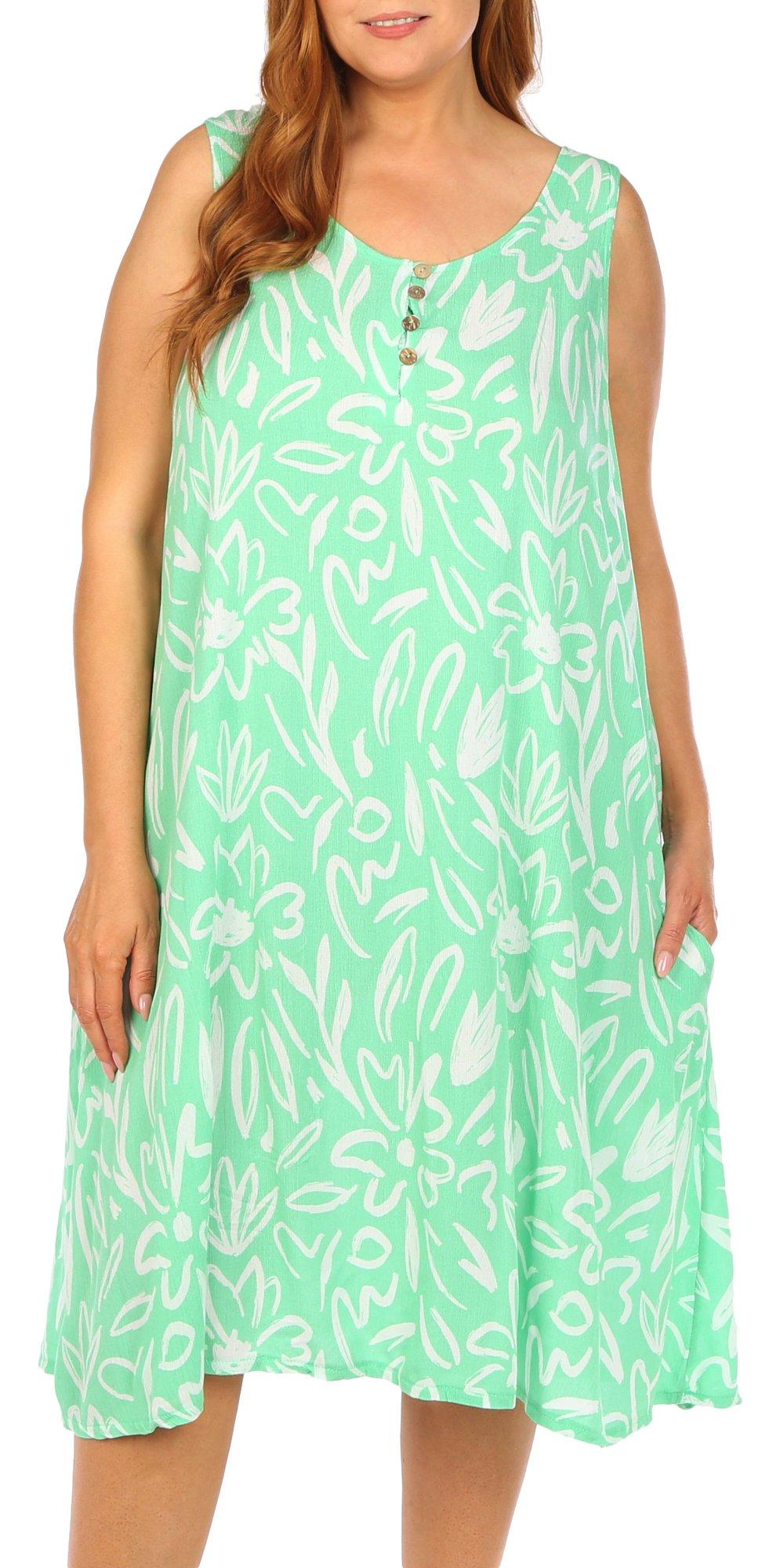 Water Lily Plus Abstract Pattern Patio Button Midi Dress
