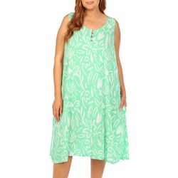 Water Lily Plus Abstract Pattern Patio Button Midi Dress