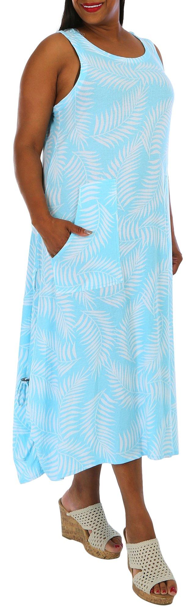 Water Lily Plus Palm Print Wear-Two-Way Midi Dress