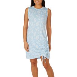 Como Blu Plus Cloud Print Side Ruched Sleeveless Dress