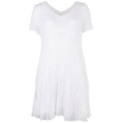 Plus Solid Short Sleeve Lace Dress