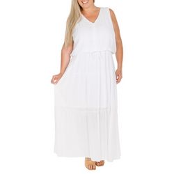 Plus Solid Sleeveless Tiered Maxi Dress