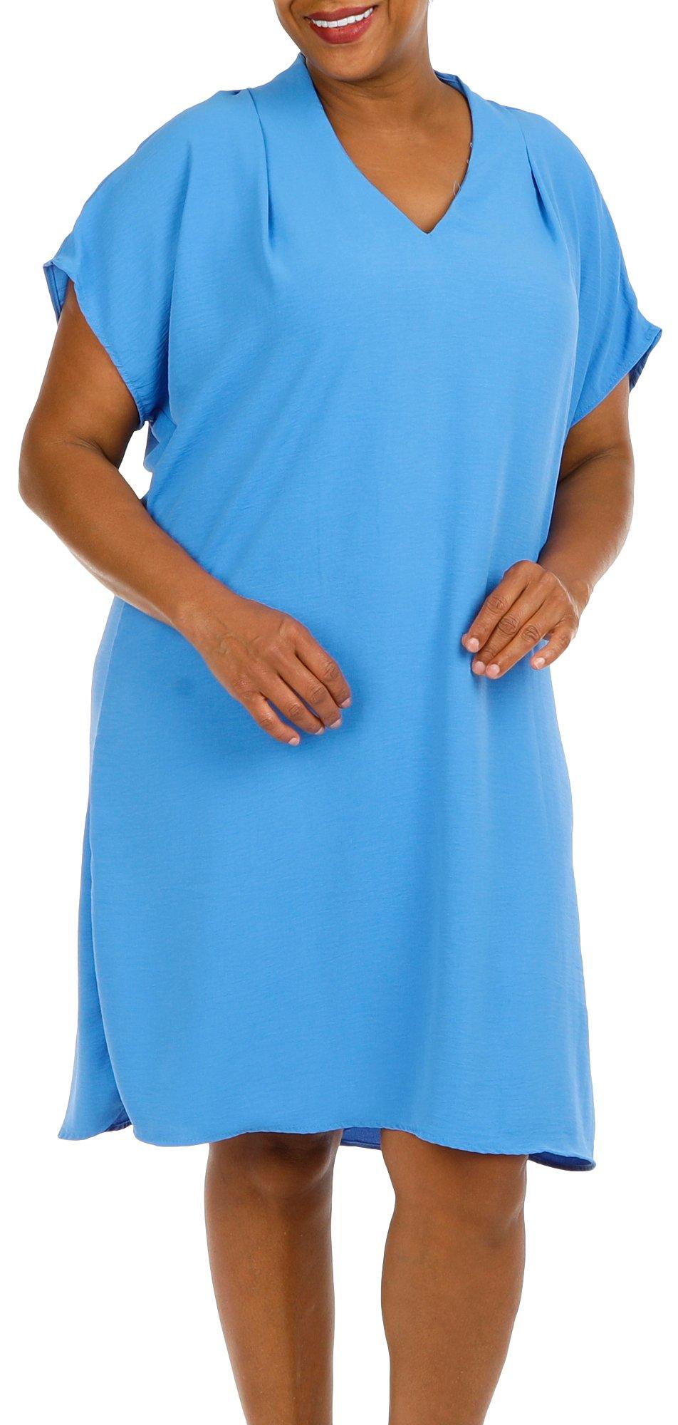 Plus Solid V Neck Drop Shoulder Dress