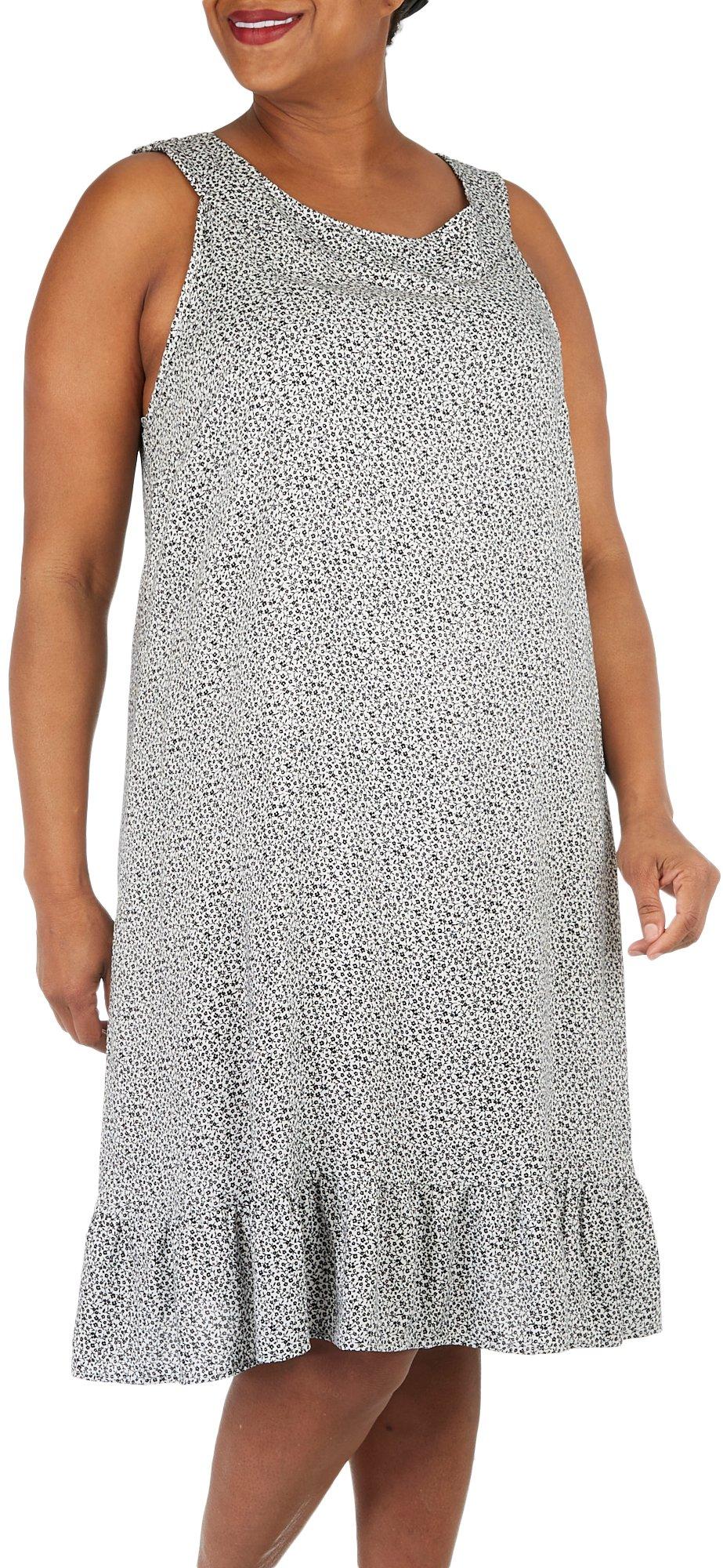 Plus Mini Floral Round Neck Ruffle Hem Sleeveless Dress