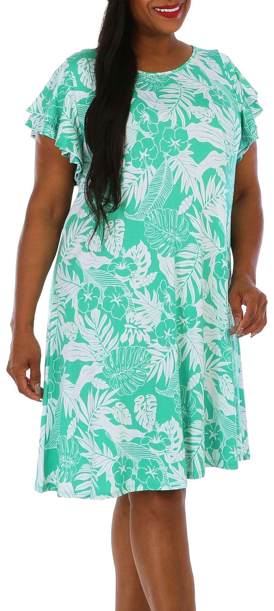 Lexington Avenue Plus Tropical Short Flutter Sleeve Dress