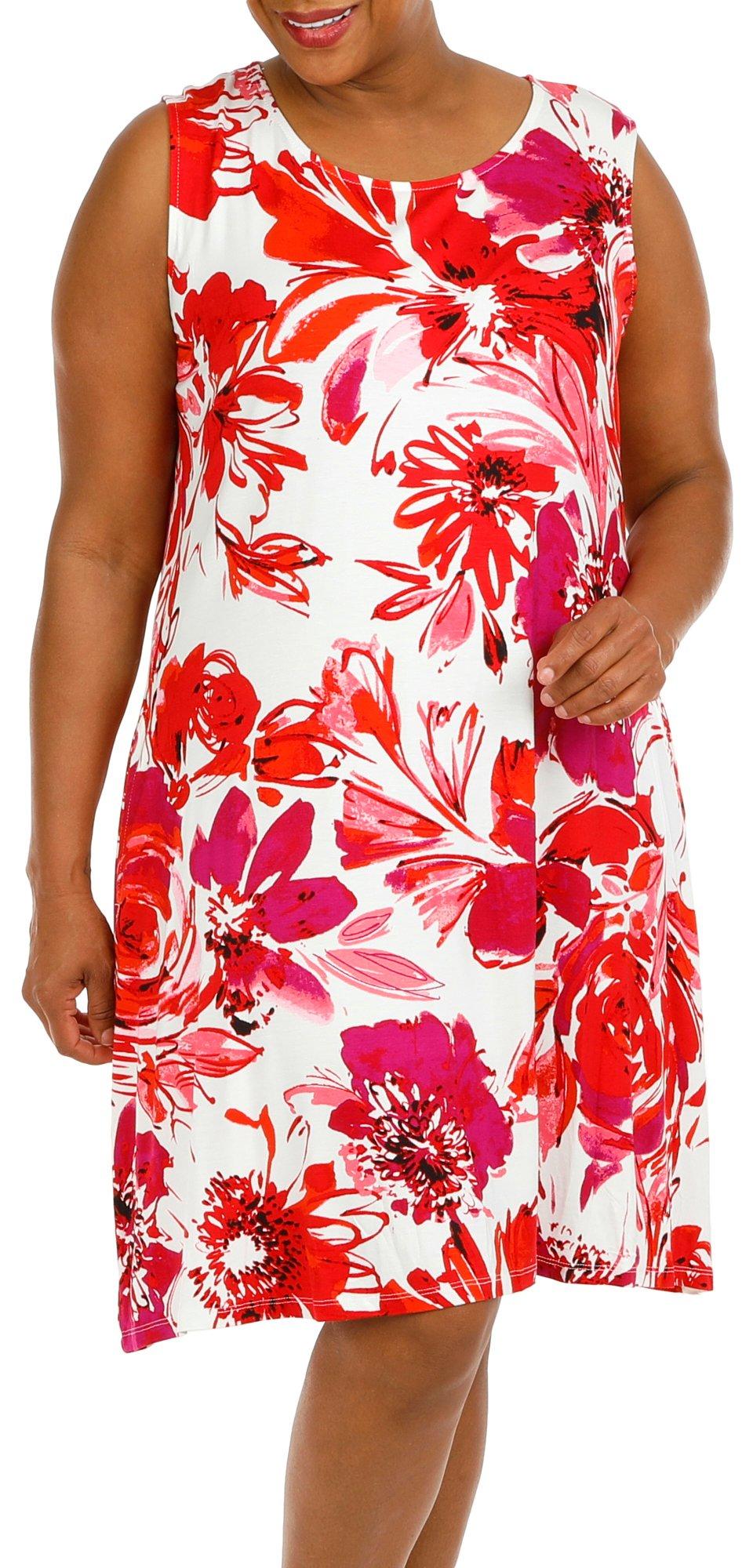 Plus Floral Pocket Sleeveless Swing Dress