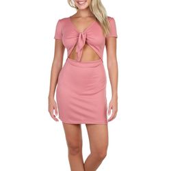 Poof Juniors Solid Ribbed Cut Out Short Sleeve Dress