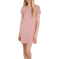 Poof Juniors Striped Ribbed Short Sleeve Dress